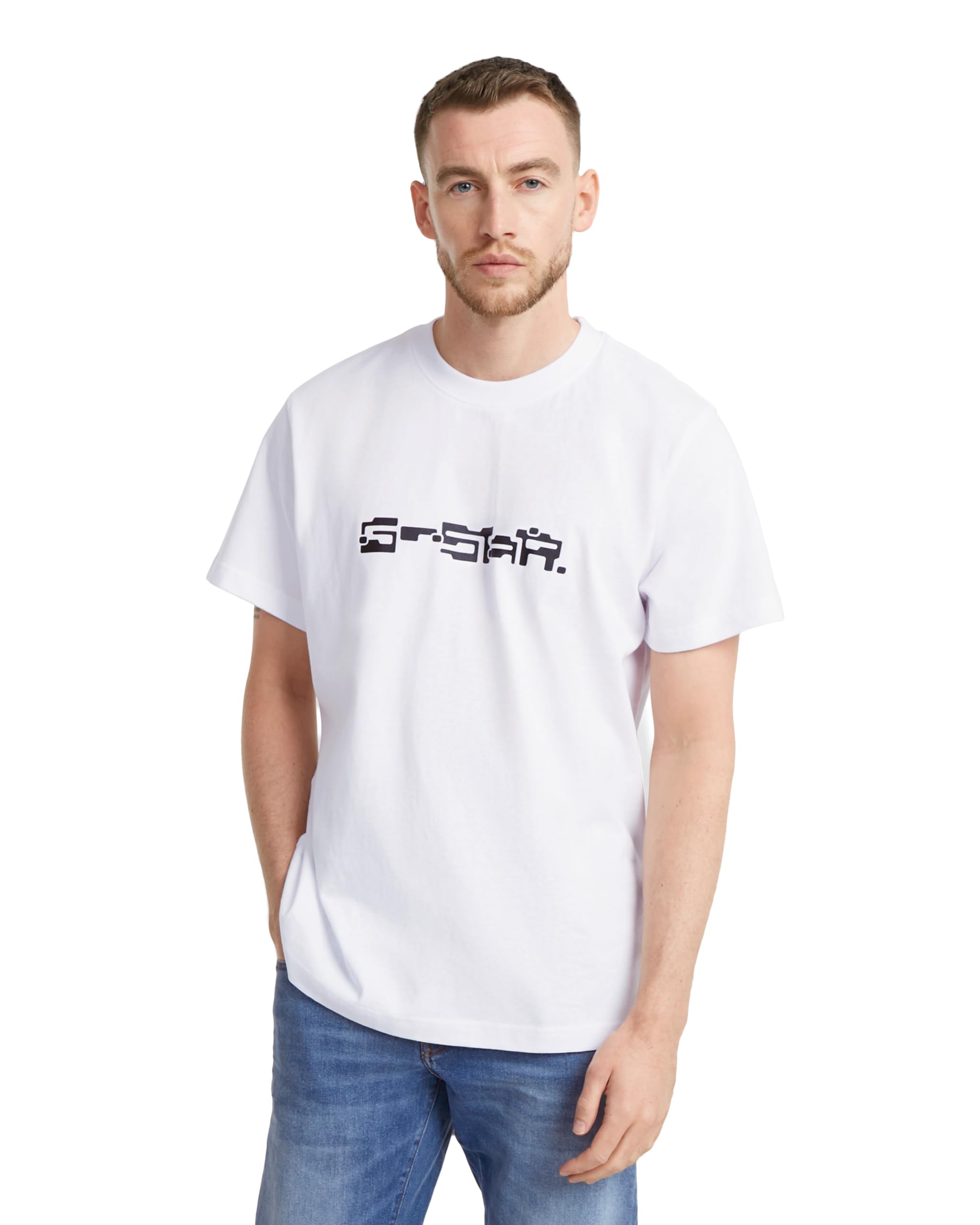 G-Star Men's White (White D25689-C336-110) Dot Script Loose T-Shirt, Large