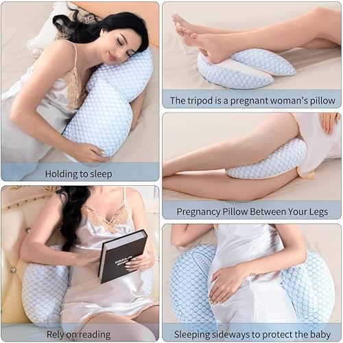 Miniatura 4 de Almohada portátil de embarazo  Soporte de maternidad en forma de W para dormir de lado, almohada de cuña de viaje ajustable para alivio de espalda,