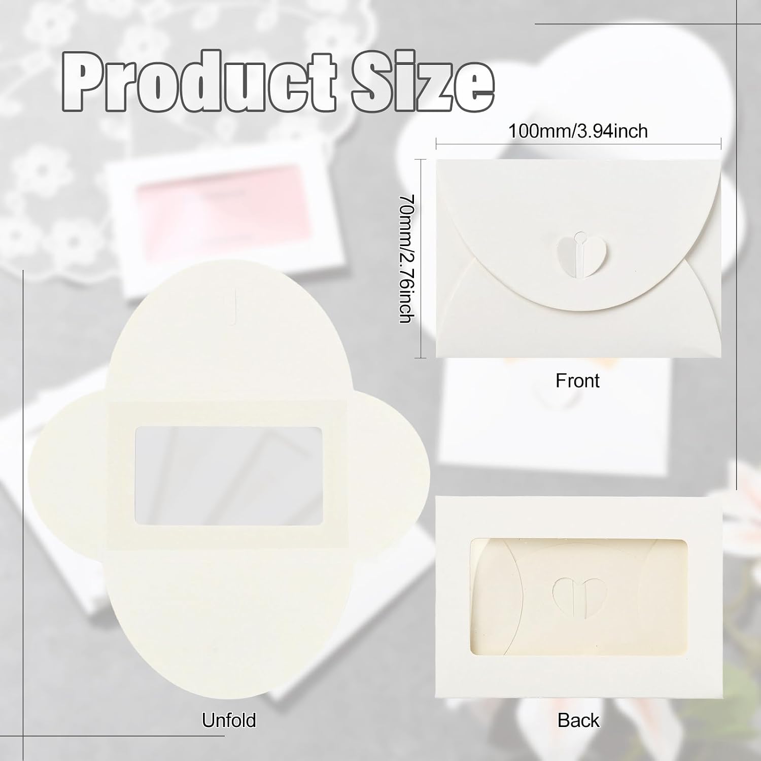 DanLingJewelry 100Pcs White Window Gift Card Envelopes 3.94 x 2.76 Inch Mini Kraft Paper Envelopes Elegant Gift Card Holders with Heart Shaped Clasp for Holidays Party Business Gift Cards Invitation