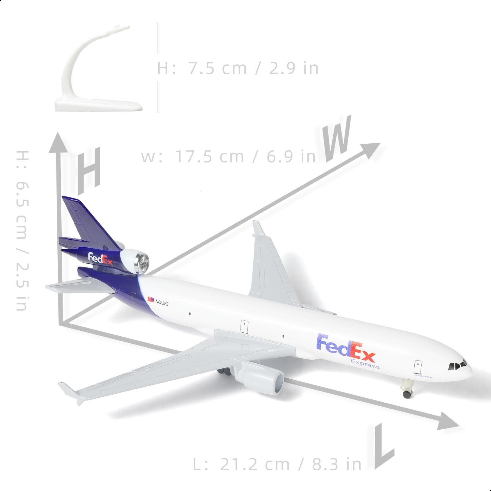 1/300 MD-11 - Modellino di aereo in metallo pressofuso per FedEx con supporto (21,1 cm L), modello di aereo cargo per adulti, giocattoli di aerei, regali o collezioni di aviazione