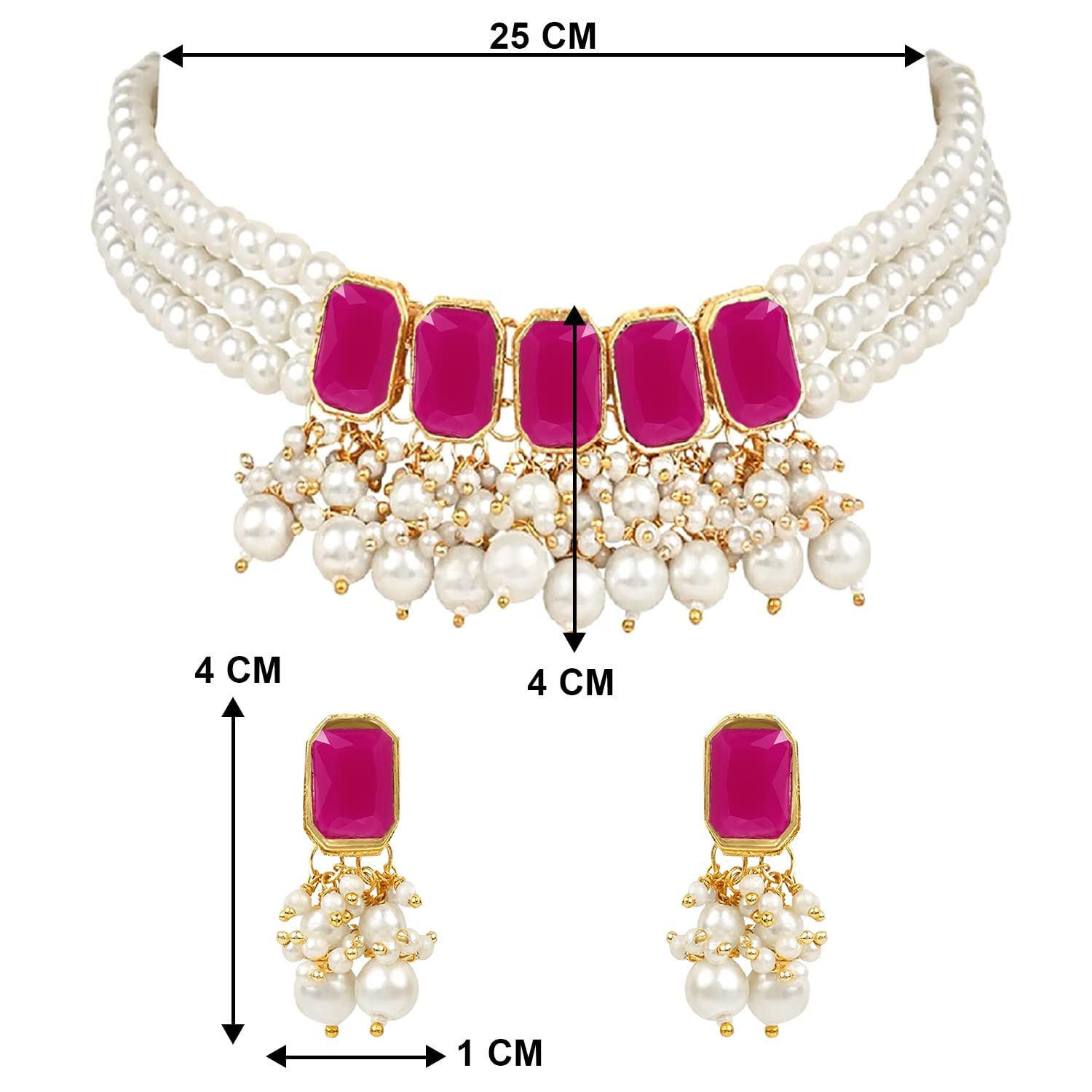 18K Plated Layered Pearl Choker Necklace Set with Earrings