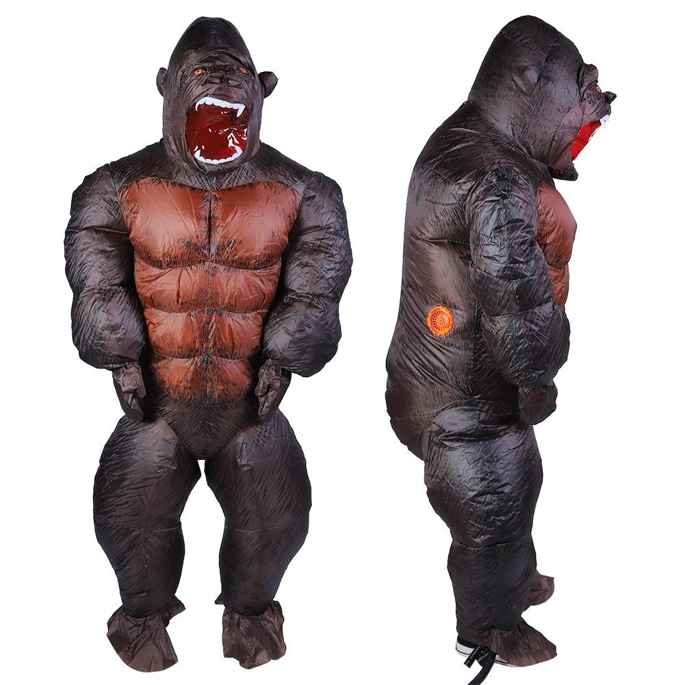 Fockety Disfraz Inflable Mono Gorila, Disfraz Inflable de Animal Adulto de Halloween con Soplador de Aire, Traje Divertido de Poliéster Impermeable 190t para Festivales, Fiestas,