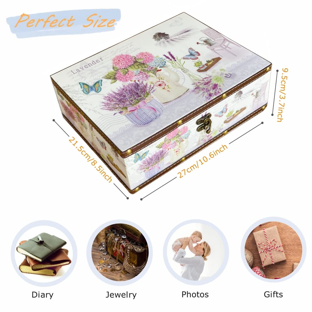 Dekorative Box, Schatztruhe aus Holz + PU-Leder-Oberfläche, Vintage-Aufbewahrungsbox aus Holz für Schmuckstücke, Fotos, Erinnerungsbox mit Deckel, Geschenke für Kinder, Mädchen, Frauen,