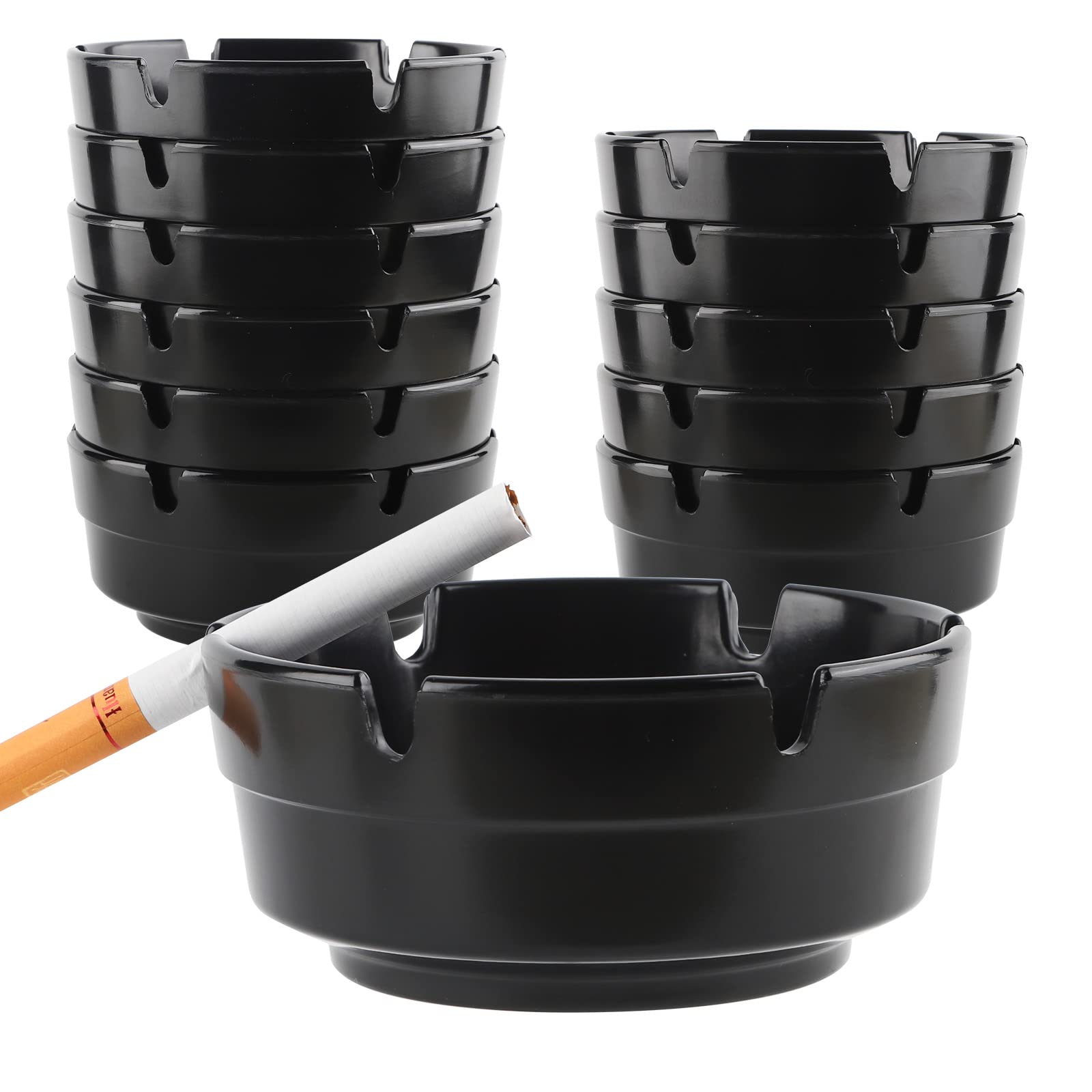 Photo 1 of 12Pcs Plastic Ash Tray Sets for Cigarettes, Round Black Tabletop Ashtray Ideal for Indoor Outdoor Patio Bar Restaurant Hotel and Party Use (Set of 12 Black)