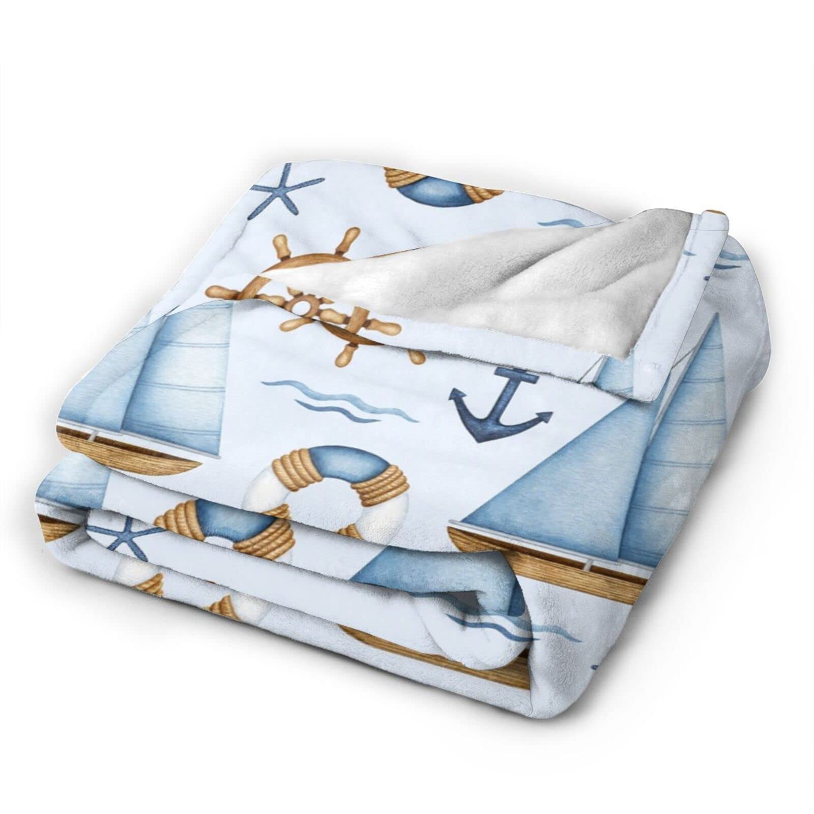 Feelyou Flanell-Fleece-Decke – Gestreift, Nautisches Design, 101,6x127 Cm | Für Sofa, Bett & Reisen