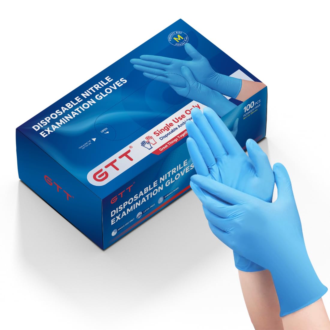 Nitrile Gloves - Latex-Free, Powder-Free, Disposable Gloves for Household Use Strong, Flexible - Blue, XL
