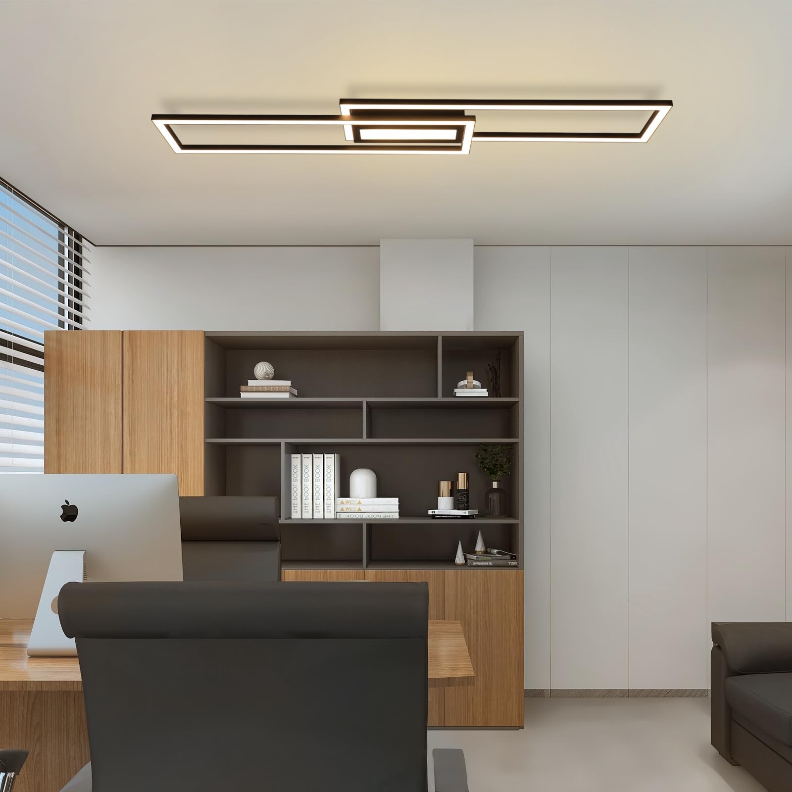 Homefire LED Deckenlampe Wohnzimmer Deckenleuchte 95cm - 50W küchenlampe Modern Wohnzimmerlampe Dimmbar mit Fernbedienung Schwarz Schlafzimmerlampe mit Memory-Funktion für Schlafzimmer Küche