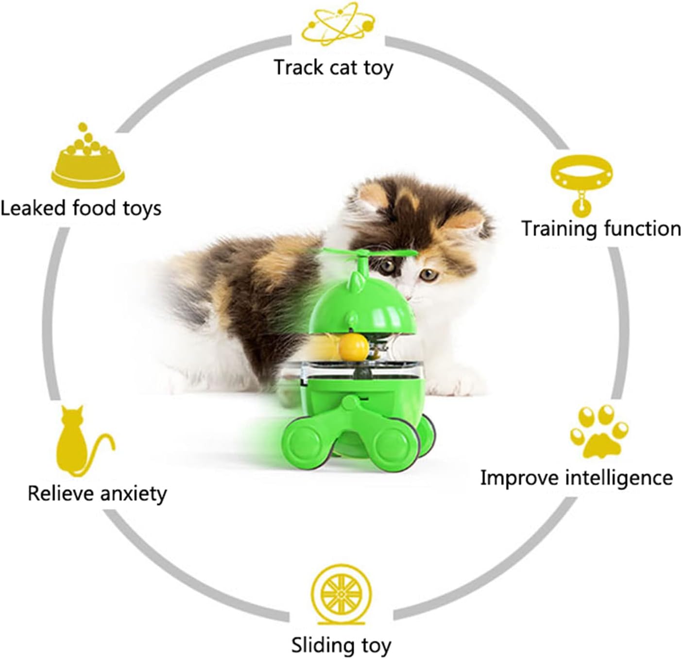 Cat Treat Toy,Interactive Cat Toy,Moving Fortune Cat Tumbler Treat Toys, Pets Leaking Food Training Ball with Teasing Aircraft,Red blue