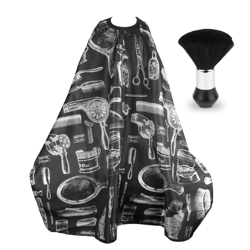 RISVOWO Capas para Peluqueria, Capa Peluqueria con Un Cepillo de Cuello, Impermeable Capa de Barbero Profesional para Barberías, Familia y Salones