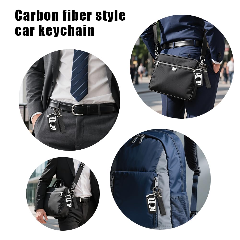 Carbon Fiber Style Car Keychain, Leather Keyring 360° Rotatable Car Key Fob Strap, Detachable Keys Chain Holder with Anti-lost D-Ring, Leather Keys Chain Holder for Men and Women Accessories — view 6