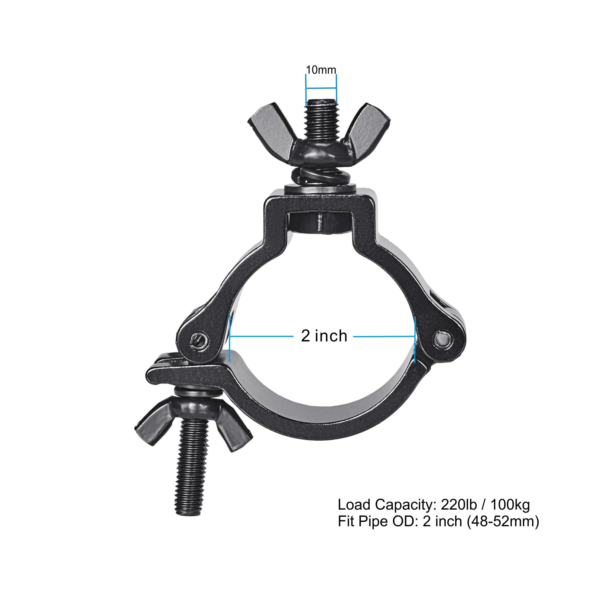 Morsetto per Luci da Palcoscenico, 10Pezzi Eyeshot 50mm Morsetti Luci per Traliccio di Alta Qualità Con Certificazione TUV, Capacità di Carico 100kg Morsetti, Adatto per Tubi da 48-52mm Nero
