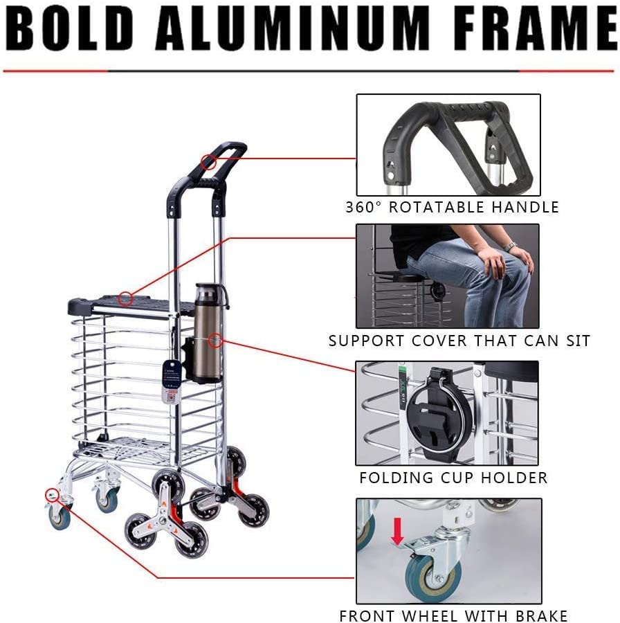 Einkaufstrolley Klappbar Einkaufswagen Faltbarer Trolley-Wagen - 35 kg Tragfähigkeit Drehgriff Einteiliger Aluminium… – Bild 5