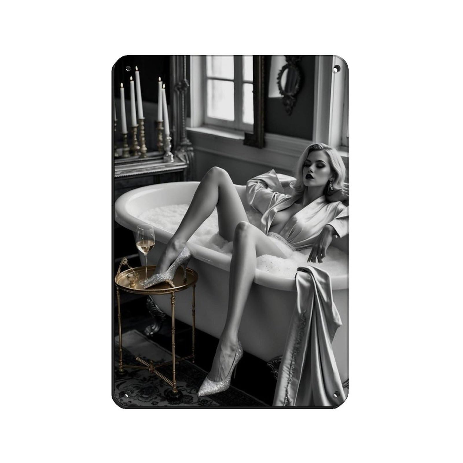 Glamorous Woman in Bathtub Retro Poster Metal Tin Sign Chic Art Retro Iron Painting Bar People Cave Cafe Family Garage Poster Wall Decoration 8x12inch(20x30cm)