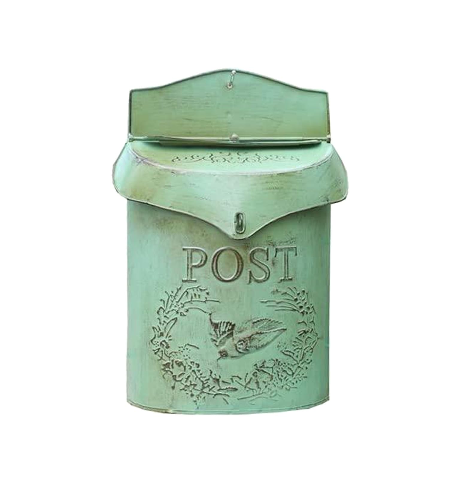 Wall Mounted Letterbox Wall Mount Mailbox Farmhouse Post Creative Newspaper Letter Box Waterproof Garden Decor Vintage Rural Pastoral Style(Green)