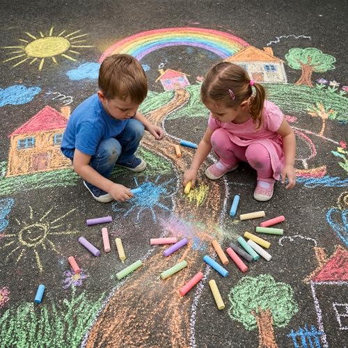 Image of JOYIN 224 PCS Sidewalk Chalks Set Non-Toxic Washable Jumbo Chalk for Outdoor Art Play, Painting on Chalkboard, Blackboard and Playground