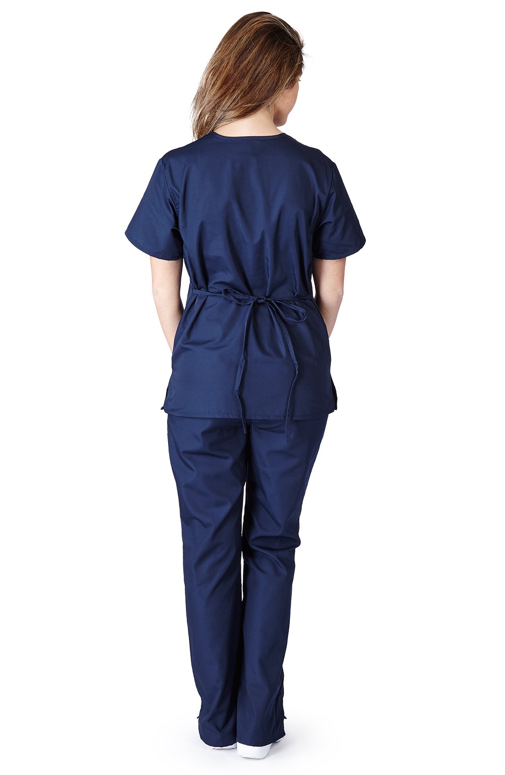 Natural Uniforms Mock Wrap Women's Medical Work Wear Top and Pants (XS, Dark Navy Blue)