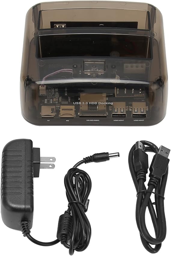 USB 3.0 to SATA IDE Bay Docking Station for 2.5 or 3.5in HDD SSD, Support 20TB, Hot Swap, Offline Clone, Tool Installation (US Plug)