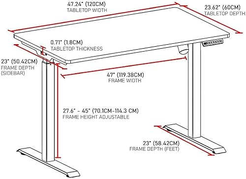 Miniatura 6 de AnthroDesk Juego completo de escritorio eléctrico de pie con marco y mesa de 47.2 x 23.6 in o 47.2 x 23.6 pulgadas (negro)