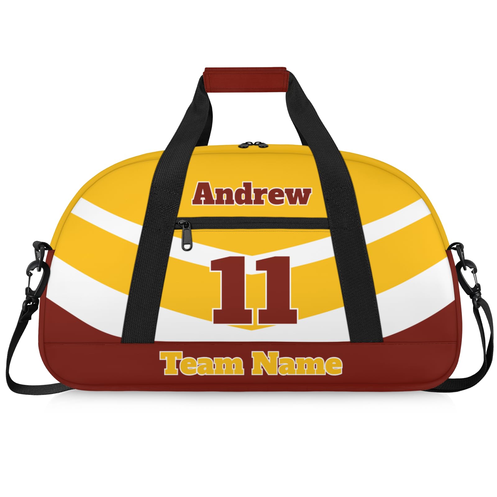 Personalised Sports Duffle Bag | Custom Name Gym Bag with Shoulder Strap | Water-Resistant Football Rugby Basketball Volleyball Training Kit Bag for Teams | N-Yellow Red