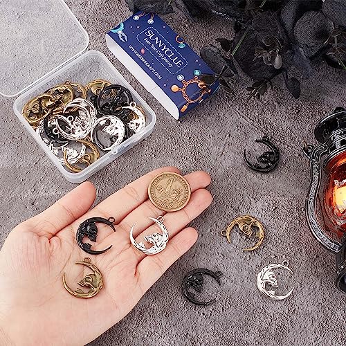 SUNNYCLUE 1 Box 30Pcs Gothic Style Moon Charms Skull Charm Double Sided Crescent Moon Skeleton Head Charms Halloween Black Metal Charms for jewellery Making Charm DIY Necklace Earrings Keychain Craft - Image 3