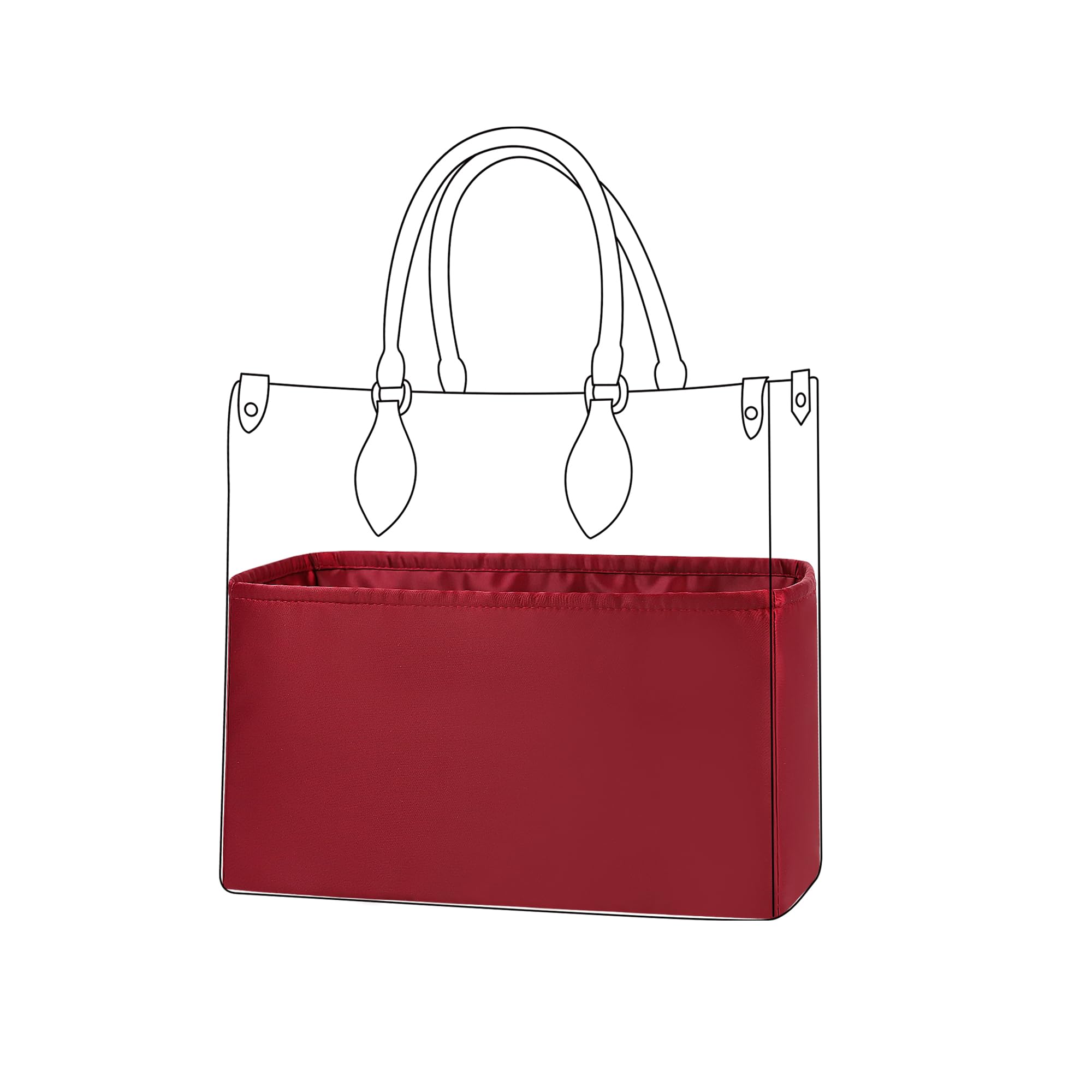 DGAZ Silk Handbag Organizer Insert Fits LV OnTheGo, Silky Smooth Handbag Organiser, Luxury Bag & Tote Shaper (Wine Red, PM)