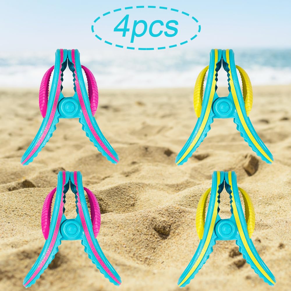 Aweisile Pinces à Serviettes de Plage 4 Pièces Pinces Serviette de Plage Pinces Serviette Plage Serviette de Piscine Clips Pinces à Serviette de Plage pour Chaises de Soleil Chaises de Piscine