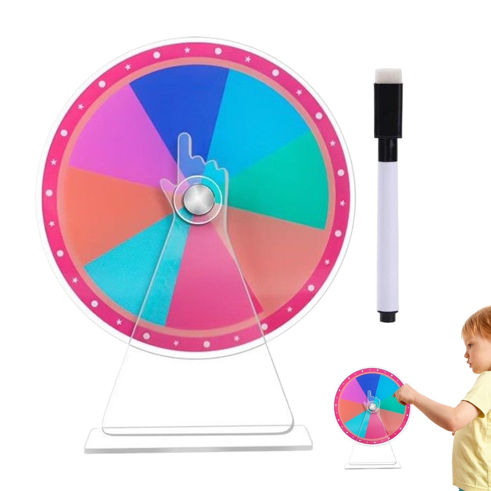 Spin and Win Wheel, Color Prize Wheel, 8 Slots Spin Wheel Game Prize, Fortune Roulette Spin-ning Game with Marker & Dry Erase, Editable Tabletop Roulette Spinner for Party Carnival Tradeshow