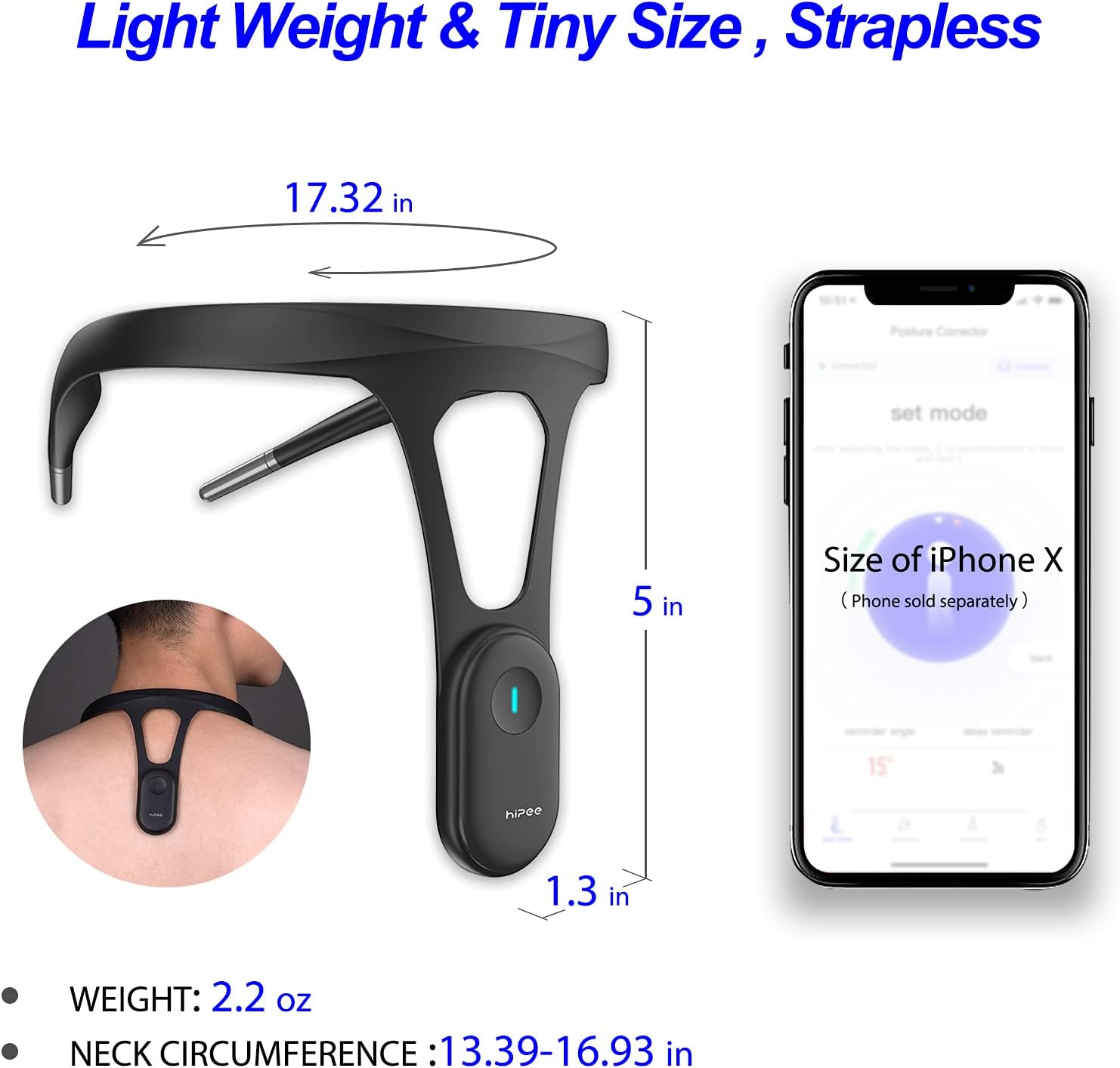 P1 Smart Posture Trainer & Corrector, Control with App, Check Posture in Real Time, Strapless, Boost Health & Temperament