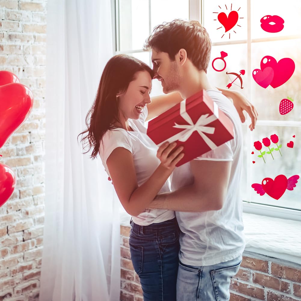 9 vellen Valentijnsdag venster klampt romantische liefde hart rode lippen ontwerp Valentijn decoraties hartvormige herbruikbare raamstickers voor thuis, badkamer, kantoor, vakantie, feestbenodigdheden