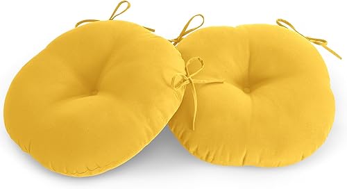Miniatura 2 de LOVTEX Bistro - Juego de 2 cojines redondos para sillas de exterior de 15 pulgadas, impermeables, redondos, con lazos, cojines amarillos para sillas