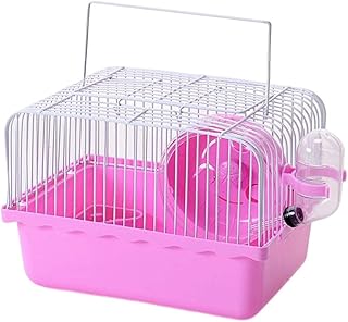 Jaula para hámster pequeña con rueda para animales pequeños, suministros para mascotas, juguete para mascotas, color rosa