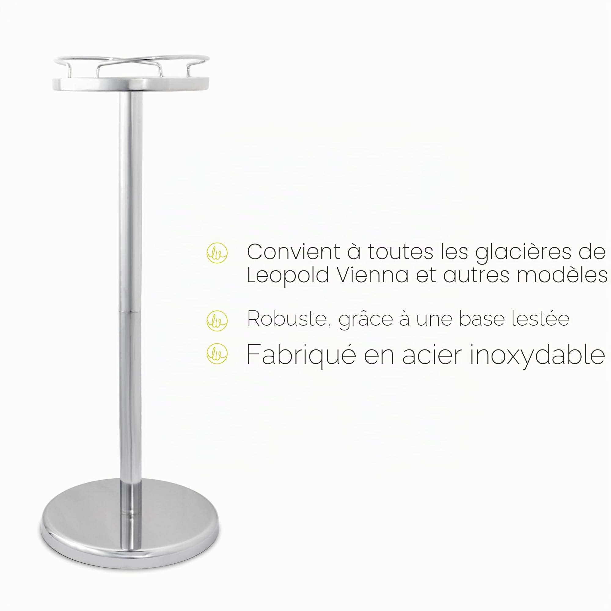Leopold Vienna LV01402 Support de Seau à Champagne Acier Inoxydable | Support pour Rafraîchisseur Bouteille, Base Lestée, 69 cm, Inox, pour Leopold Vienna et Modèles Universels