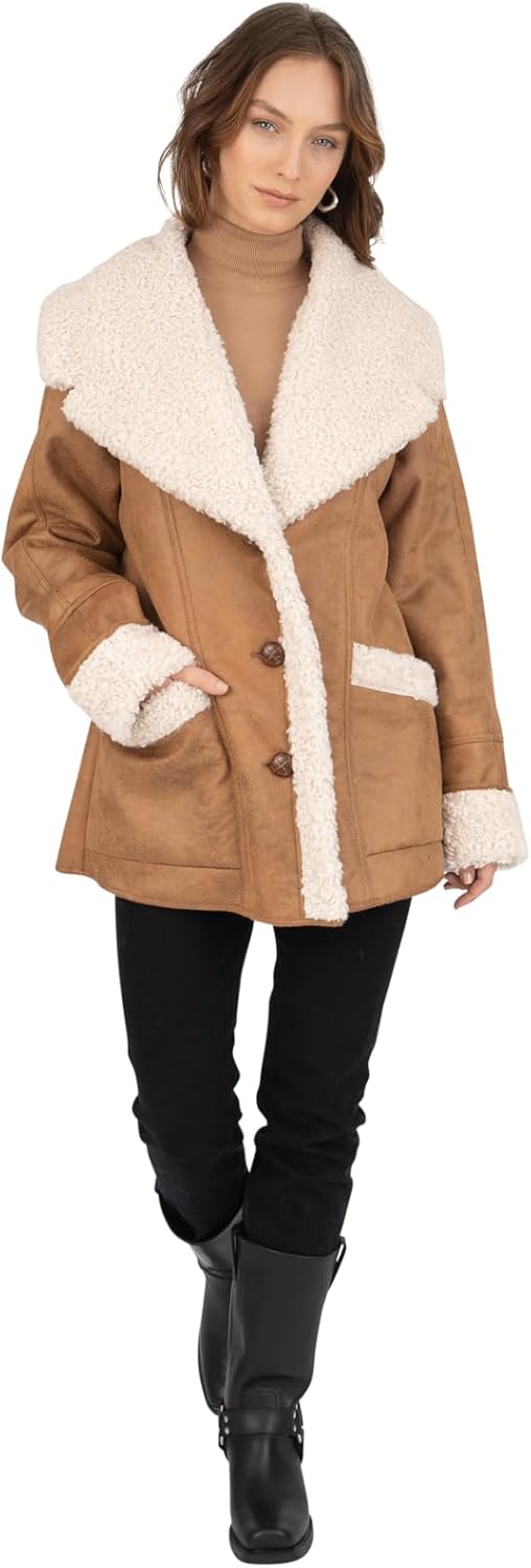 Frye womens Faux Shearling Coat With Patch Pockets