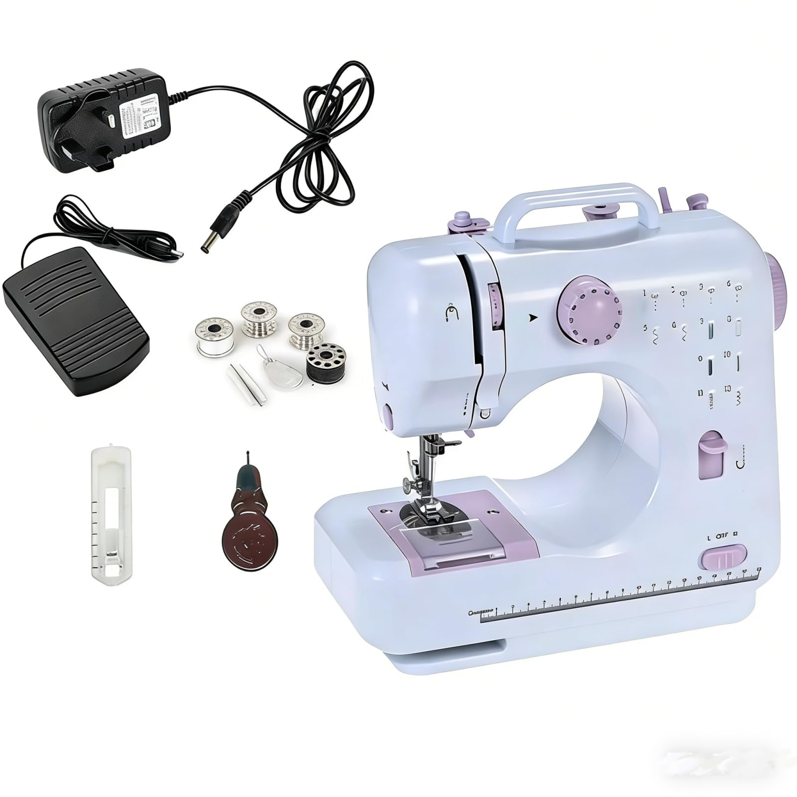12-Stitch Portable Sewing Machine, Dual Speed Electric Sewing Machine with Foot Pedal & Storage Drawer for Beginners