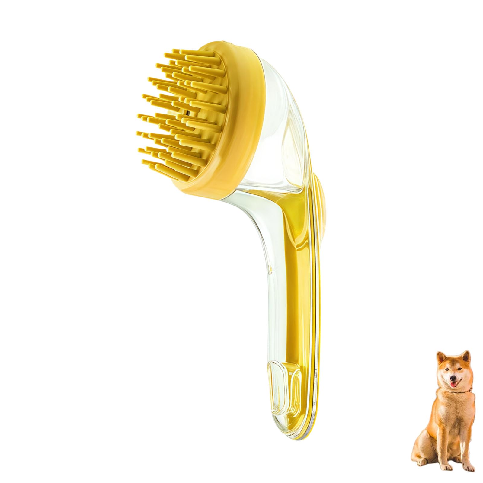 Pet Bath Brush with Soap Dispenser, 2-in-1 Dog Bath Brush Scrubber for Short & Long Haired Dogs & Cats, Dog Shampoo Brushs for Bathing & Grooming Massage (Coarse hair yellow)