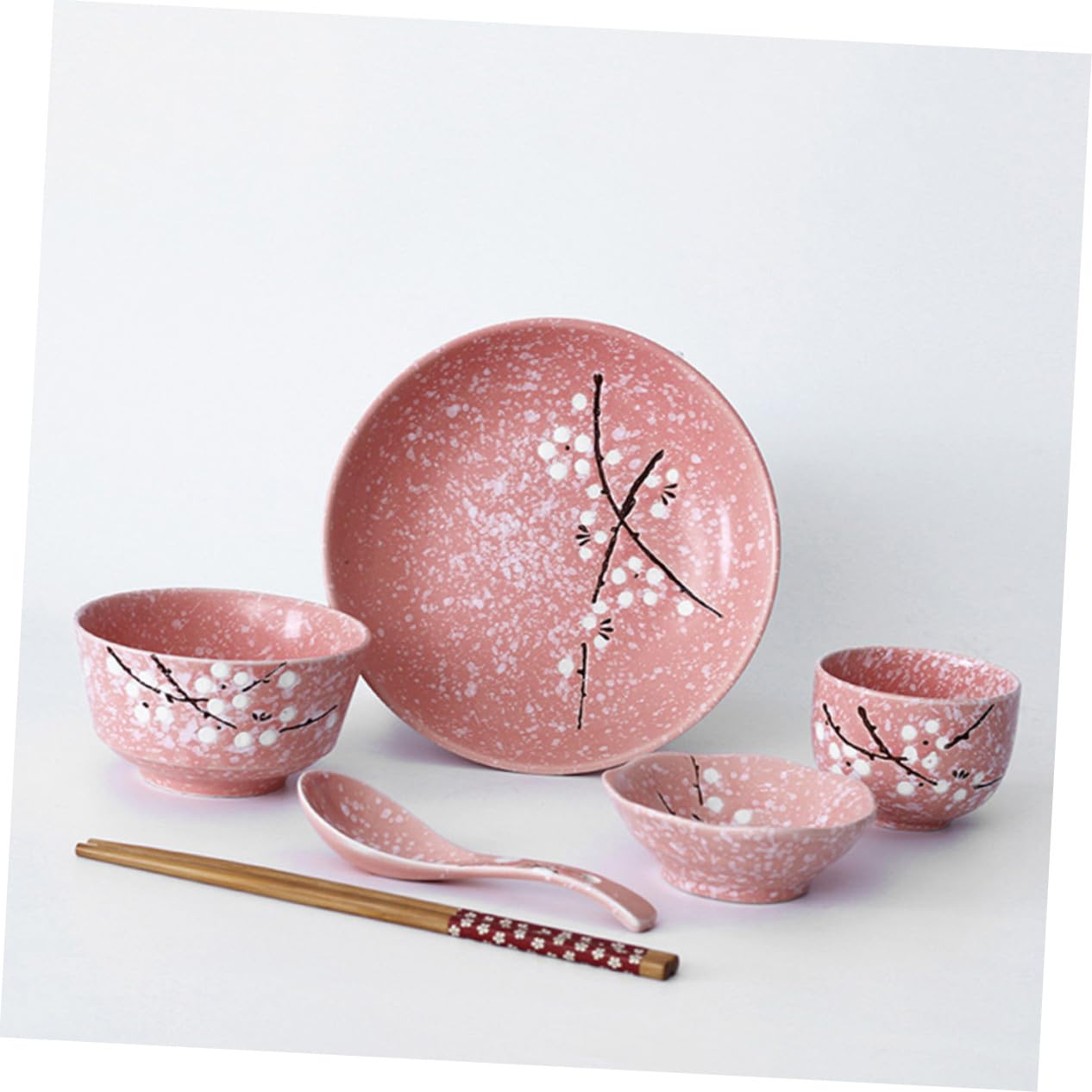 Cabilock Vajilla Japonesa de Rosa Incluye Cuencos Platos Vasos Cucharas y Palillos Diseño Elegante para Uso Doméstico y Restaurante