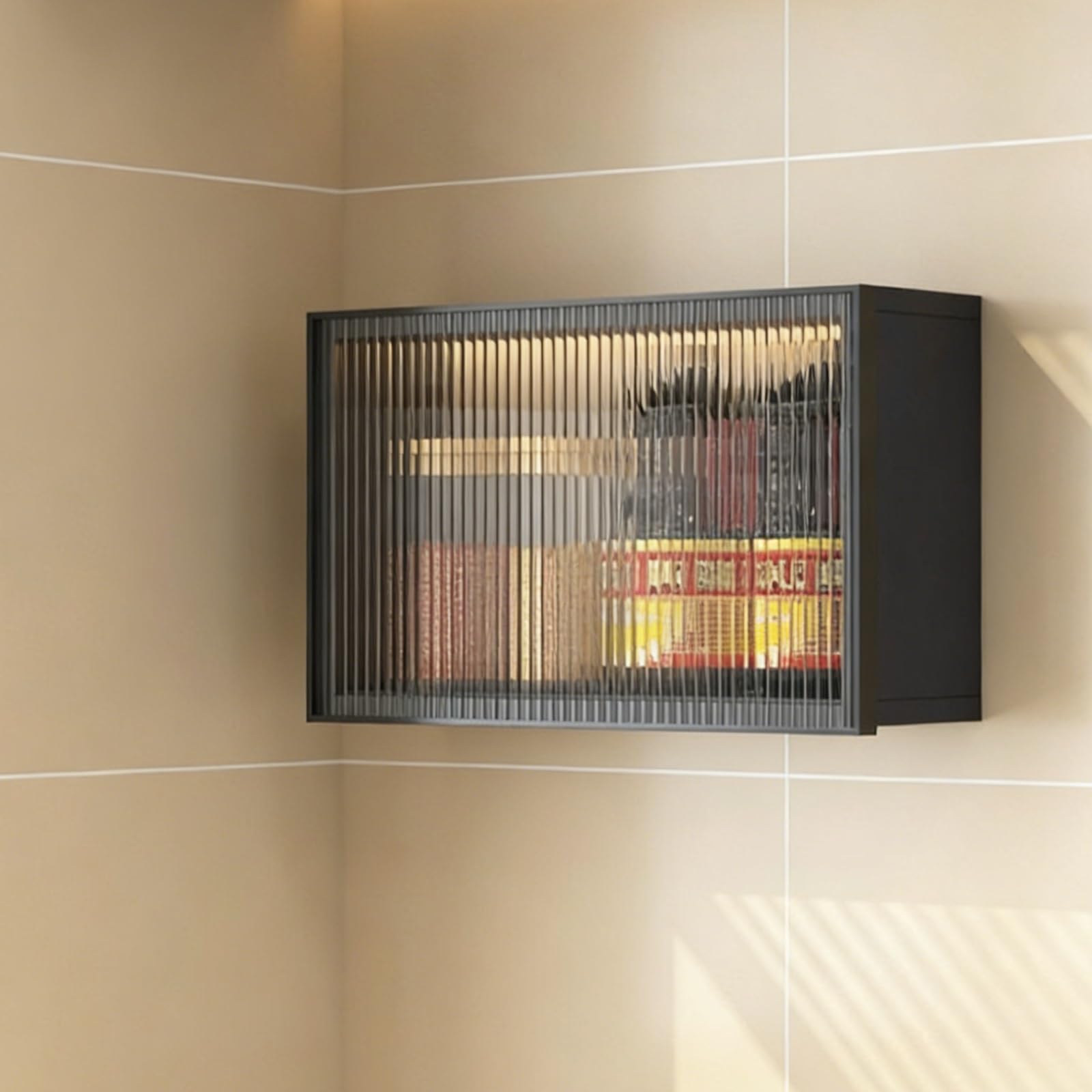 Black Aluminum S Wall Cabinet 2 Tier Tempered S Door Sto Floating Hanging Cupboard For Kitchen Bathroom Living Room,Black-50*15*30Cm/19.7*5.9*11.8In,Black-50*15*30cm/19.7*5.9*11.8in