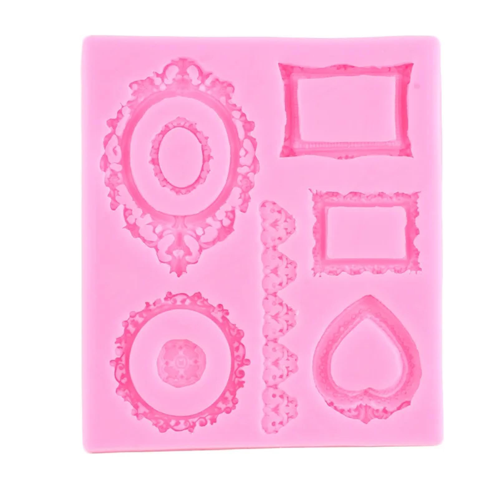 Molde de fondant para tartas, 12 x 10,5 cm, marco de alivio barroco 3D, moldes de silicona para decoración de tartas de boda, herramientas de decoración de pasteles, moldes de resina epoxi de