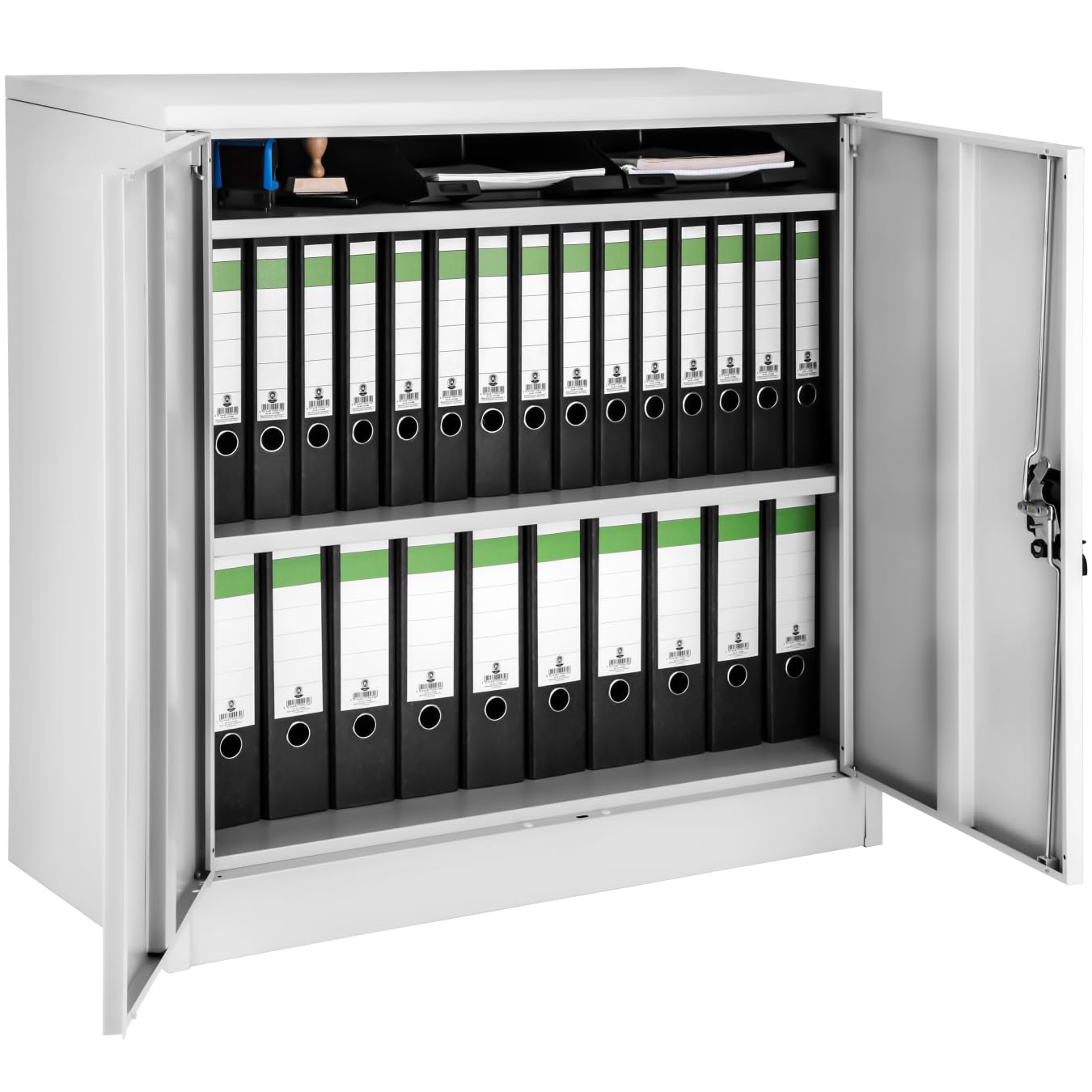 TecTake® Archivador Bloqueable con 3 Cajones, Estantes Ajustables, Acero, Candado De Seguridad, Armario Metalico, Cajonera Escritorio, Armarios Metalicos, Estanterías Metálicas - 90x90x40cm Gris