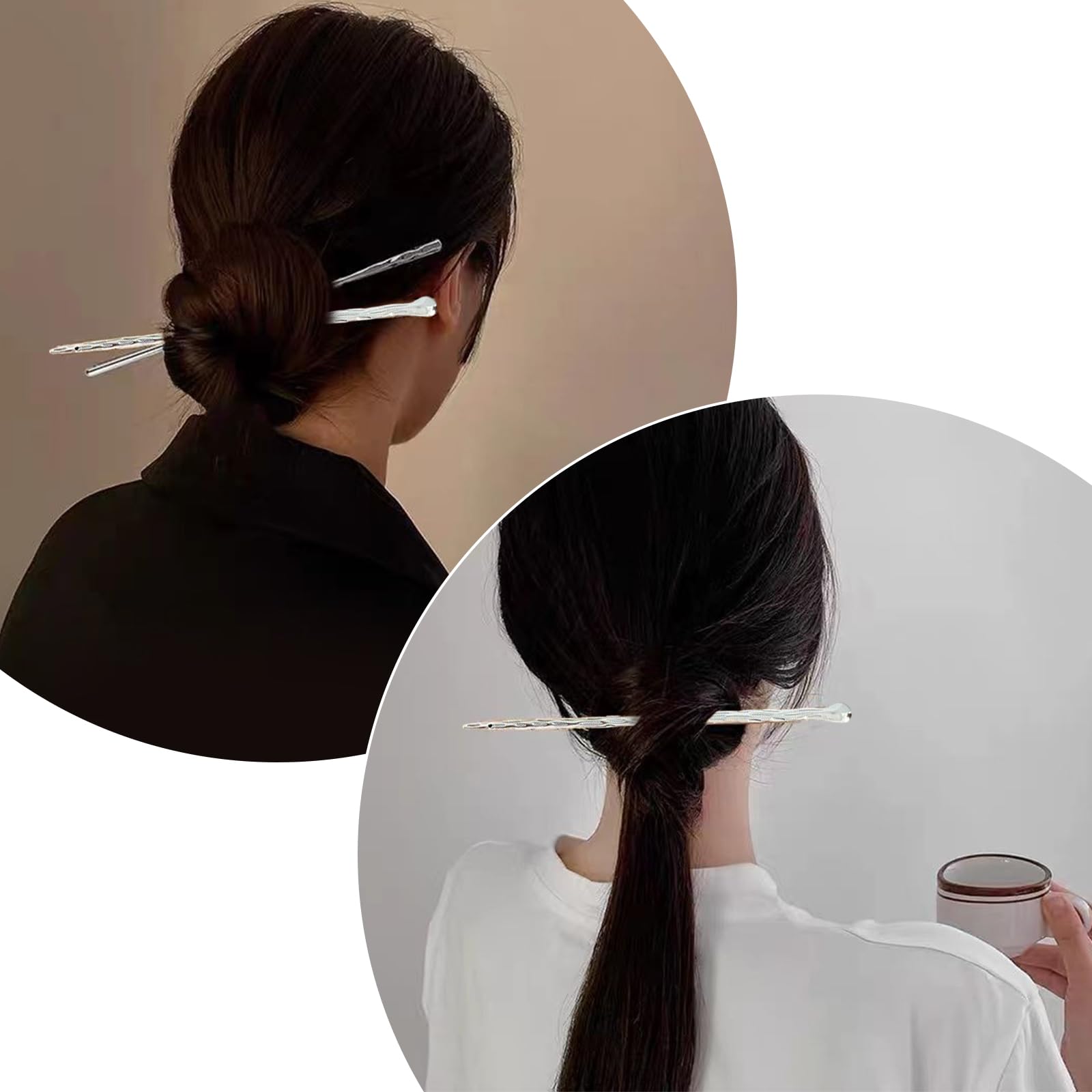 2PCS Alloy Hair Bun Chopsticks - Minimalist Hair Jewelry for Long Thick Hair, Silver, 2 count (Pack of 1) - Image 4