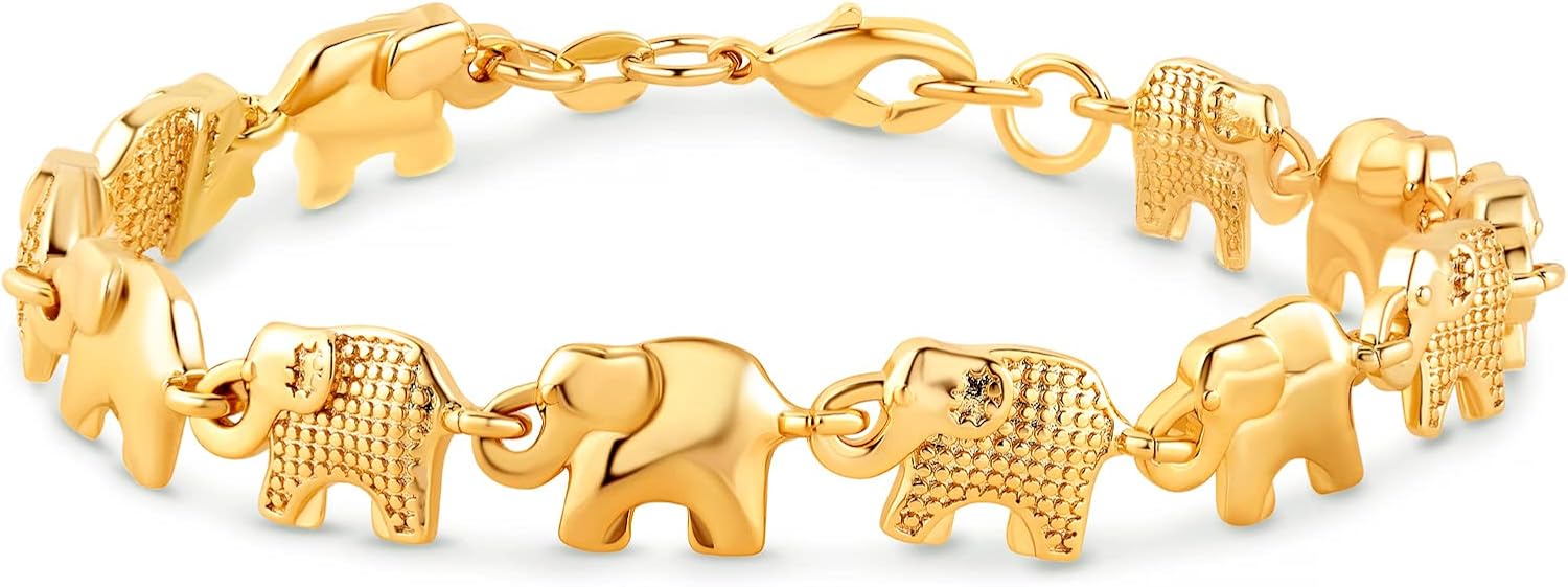 Barzel 18K Gold Plated Elephant Bracelet For Women 7.5 Inches - Made In Brazil