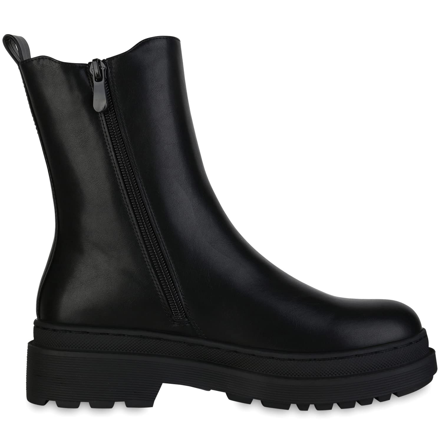 VAN HILL Damen Stiefeletten Plateau Boots Leicht Gefüttert mit Blockabsatz Profilsohle