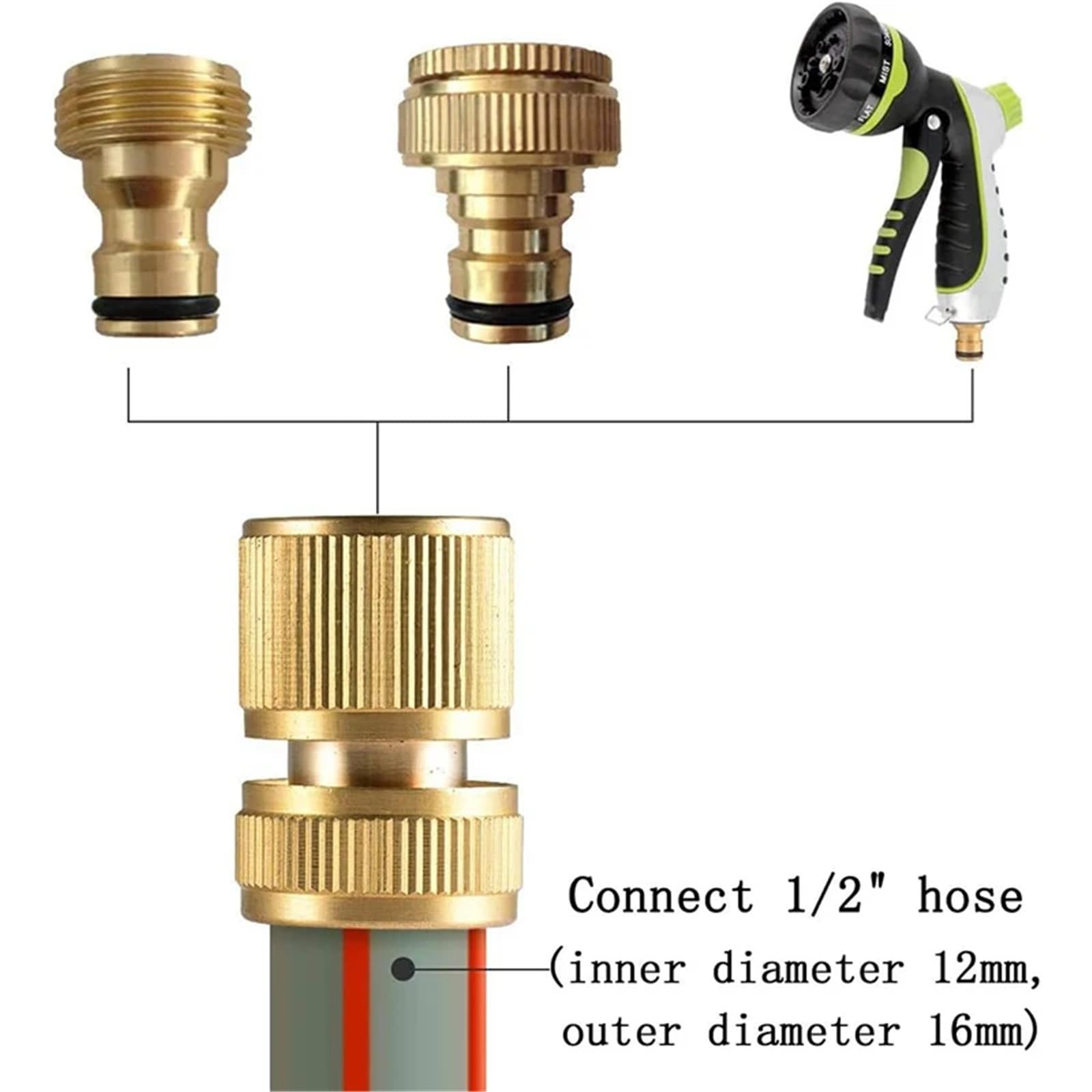 Conector Manguera Conector De Manguera 1/2" For Jardinería, Riego Doméstico Y Lavado Autos para Manguera(8 PCS)