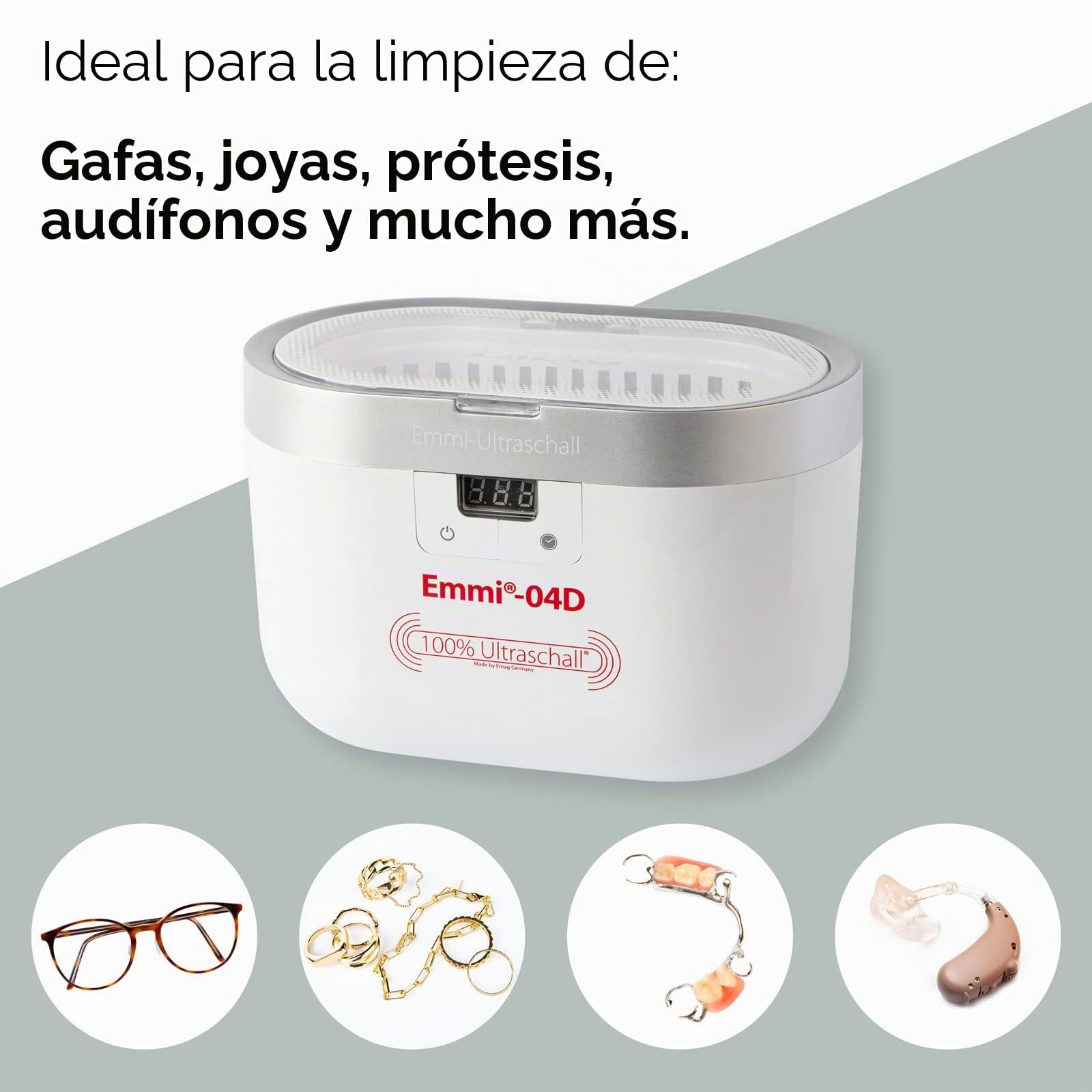 EMAG Limpiador ultrasónico Emmi 4D Ideal Limpieza – Gafas, Productos dentales, Oro, Monedas, Reloj (Impermeable) Dispositivo de Limpieza ultrasónica de Alemania