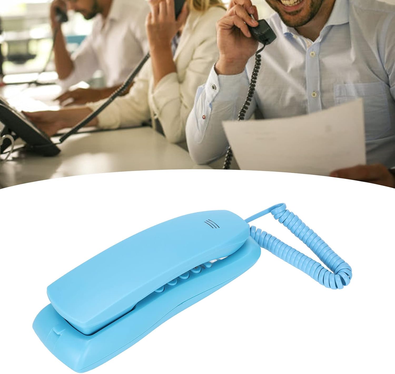 KXT628 Hotel Telephone Corded Desk/Wall Mount Phone with Mute Pause Redial, Night Light, Music Ringing, Classic Retro Slim Blue Compact Landline for Office Home Hotel