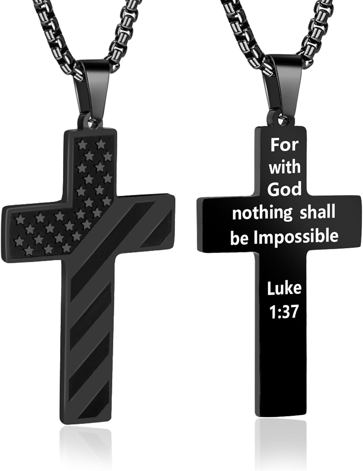 American Flag Cross Necklace for Men, Christian Gifts for Him, Stainless Steel Cross Pendant Chain with Bible Verse, Baptism First Communion Pendant Necklace Gifts