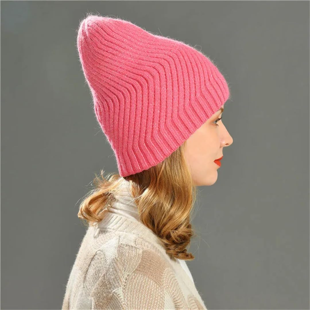 Wvapzxx Chapeaux Pour Femmes Automne Hiver Mélange De Laine Tricoté Bonnet Chapeau Épaissir Chaud Étincelle Vague Rayure Bonnet