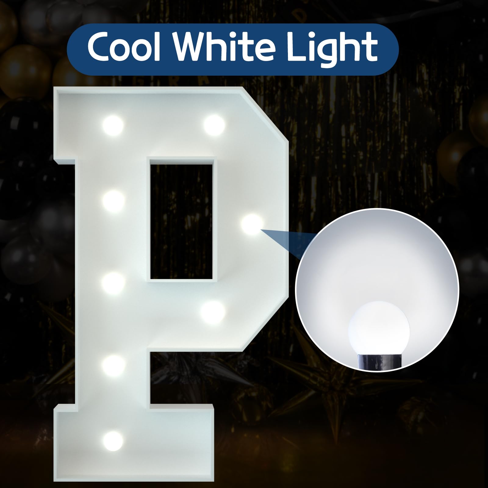 imprsv 3FT Marquee Light Up Letters, Cool White Light Up Letters P, Large Marquee Letters for Party Decorations, Lighted Letters, Letters With Lights for Decor, Birthday Wedding Decor