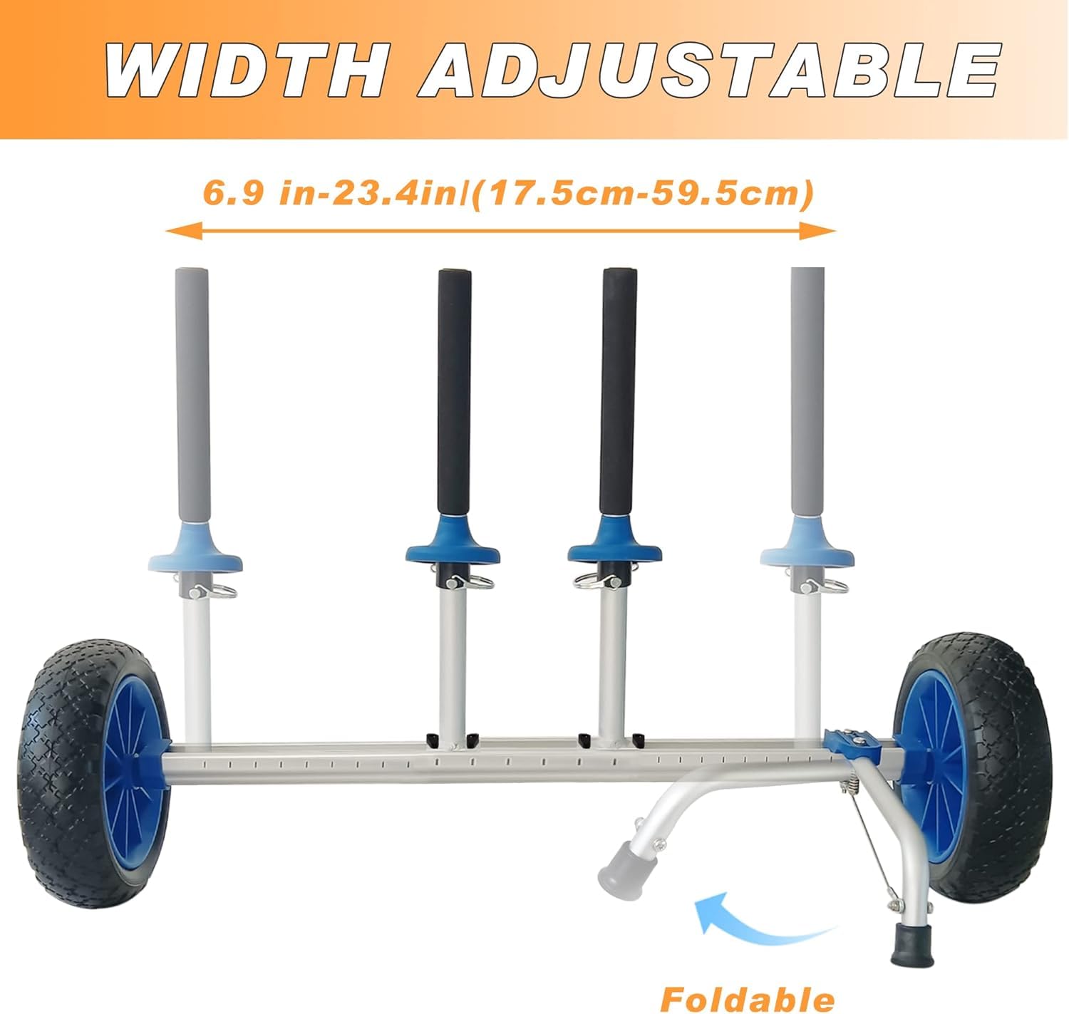 Carrello per kayak con ruote sporche, rimovibile e regolabile in larghezza, adatto per kayak e canoe con fori Scupper