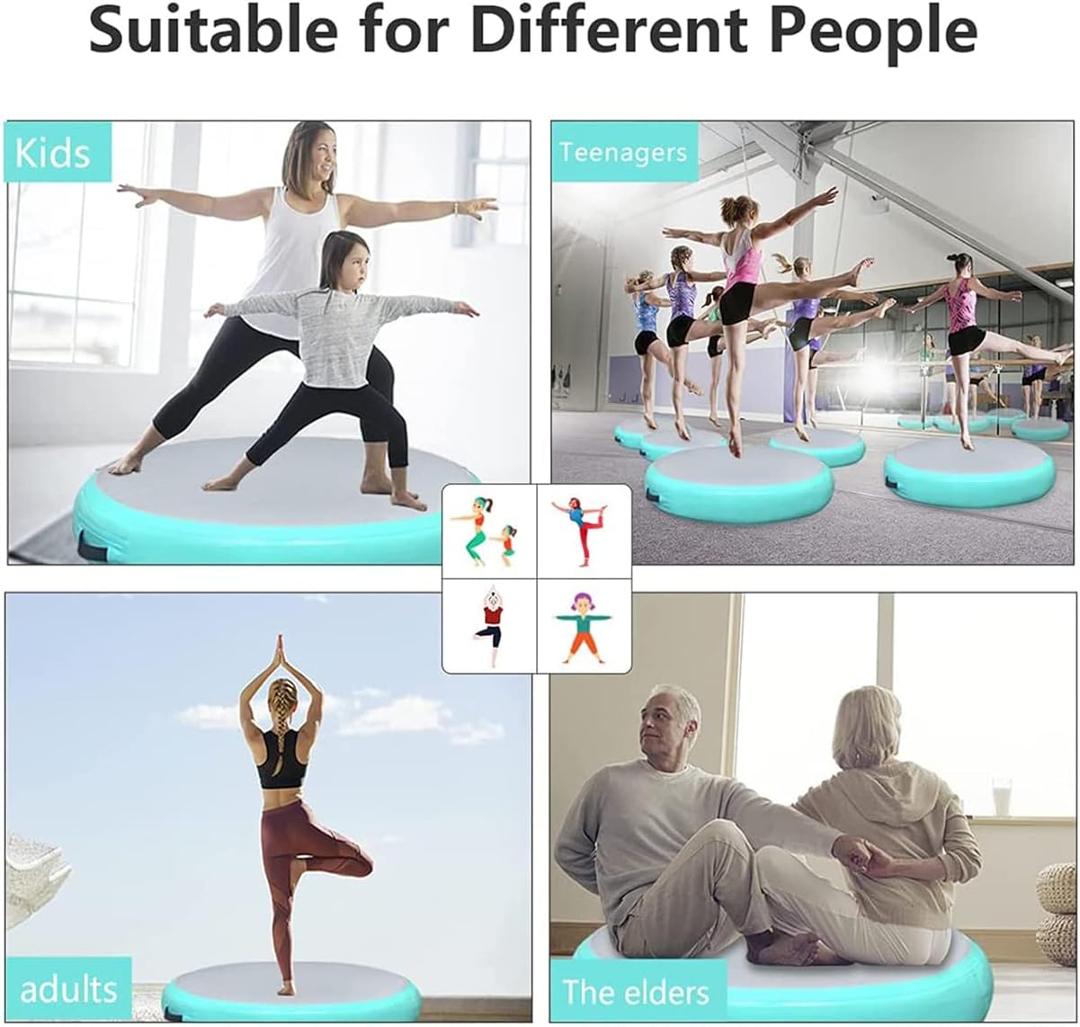 Track Ginnastica Artistica Tappetino Da Ginnastica Gonfiabile Da 4 Pollici  Di Spessore, Tappetini Da Allenamento Per Uso Domestico/Palestra/Yoga/ Cheerleader/Spiaggia/Parco/Acqua, 16 Piedi, Rosa Materassino Ginnastica  Artistica, image size:1201x1142